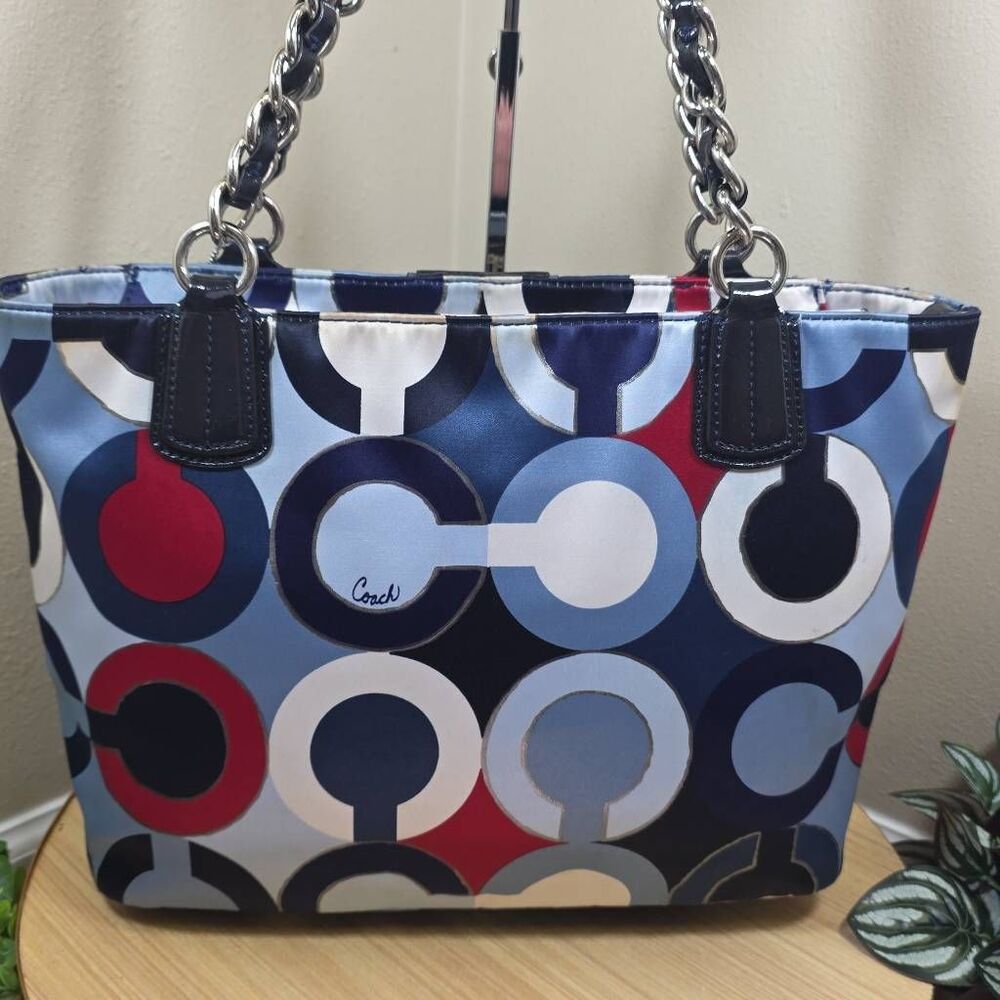 Coach Madison Op Art Chain Metallic Sateen Tote & Matching Zip Wallet Style 2123 - Picture 4 of 16